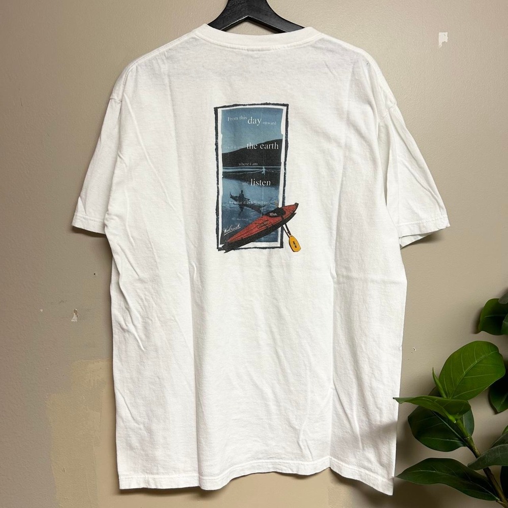 Vintage 90s Woolrich Earth Kayaking Outdoors Nature Shirt Mens L White USA Made